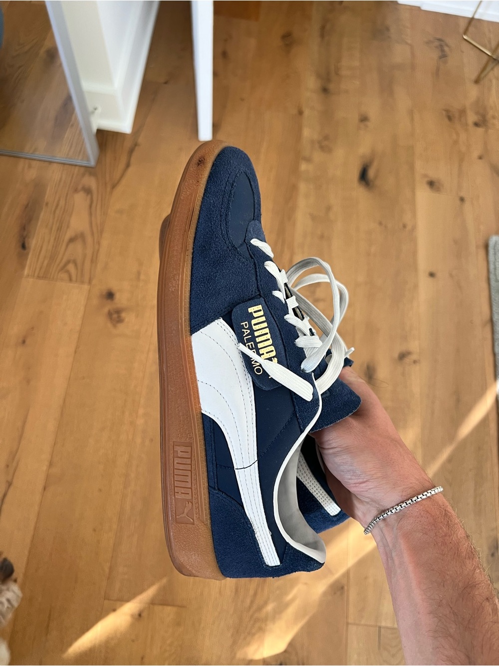 Puma Palermo Men’s Navy Suede Sneakers with White Laces and Gum Sole - Picture 10 of 10